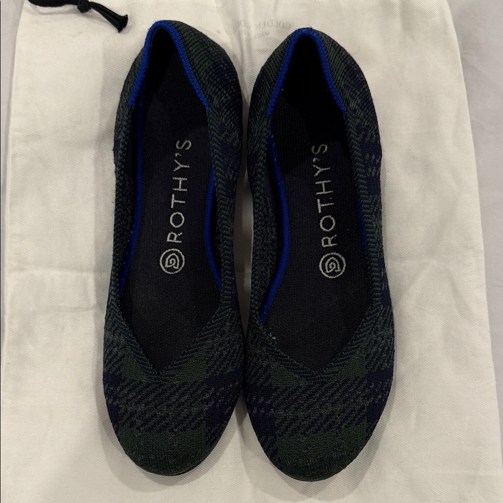 Rothy's Plaid Green and Blue Loafers - 8